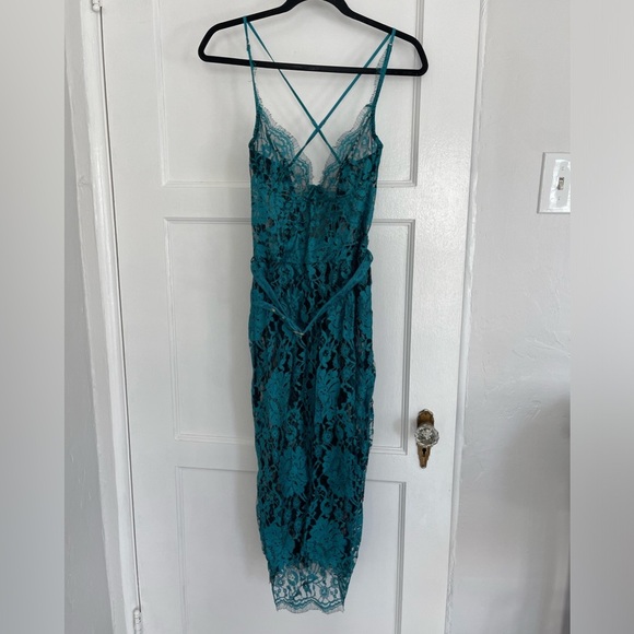 Agent Provocateur Rosette Dress Soirée AP4 Teal Blue Lace See Through size 4 - Picture 5 of 12